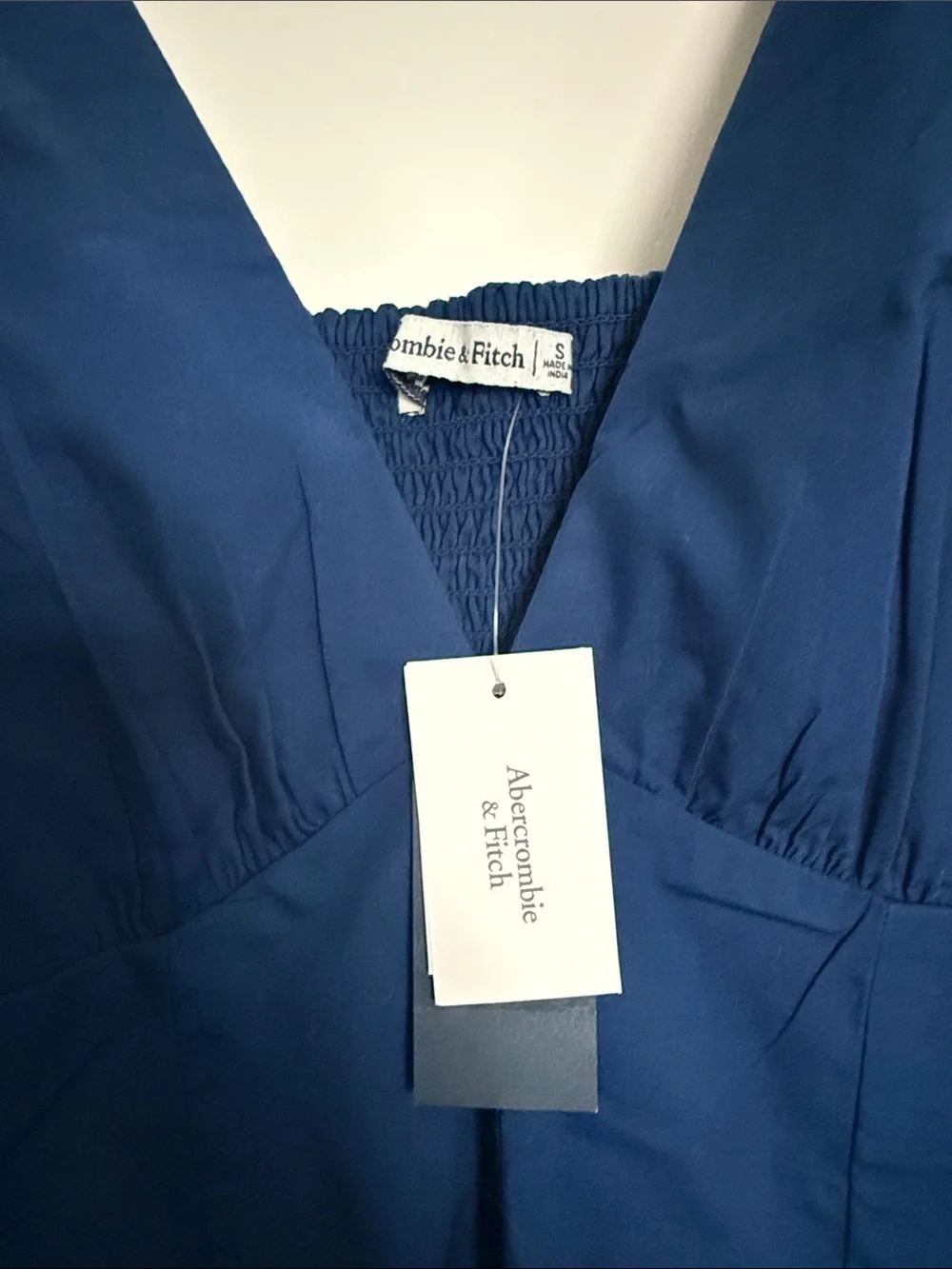 NWT Abercrombie & Fitch Corset Cobalt Blue V-Neck Puff Sleeve Maxi Dress